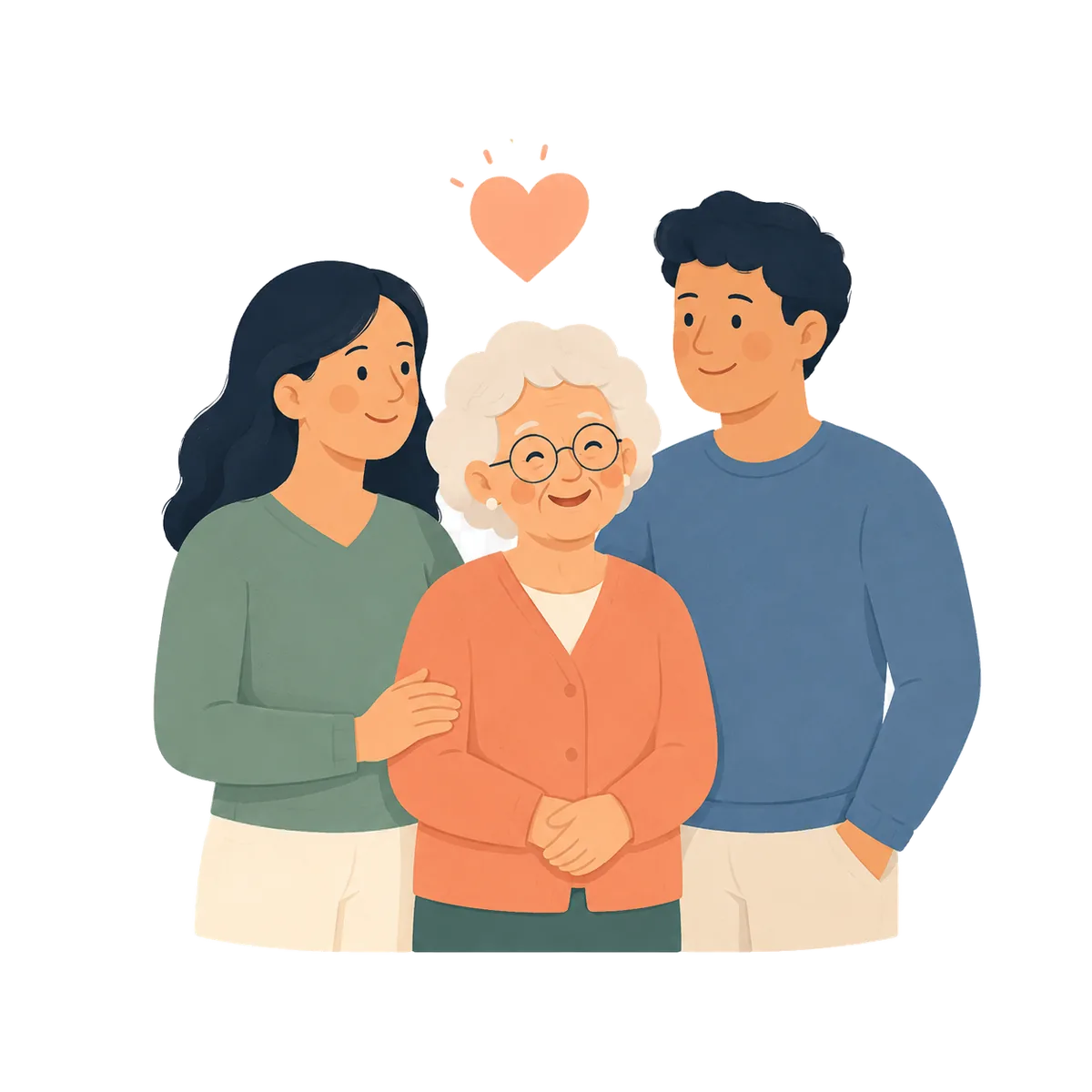 A family embracing an older loved one